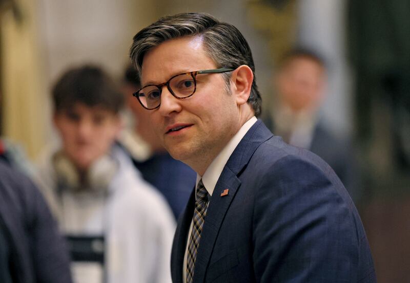 Speaker Mike Johnson (R-LA) speaks to a tour group as the deadline to avoid partial government shutdown looms.