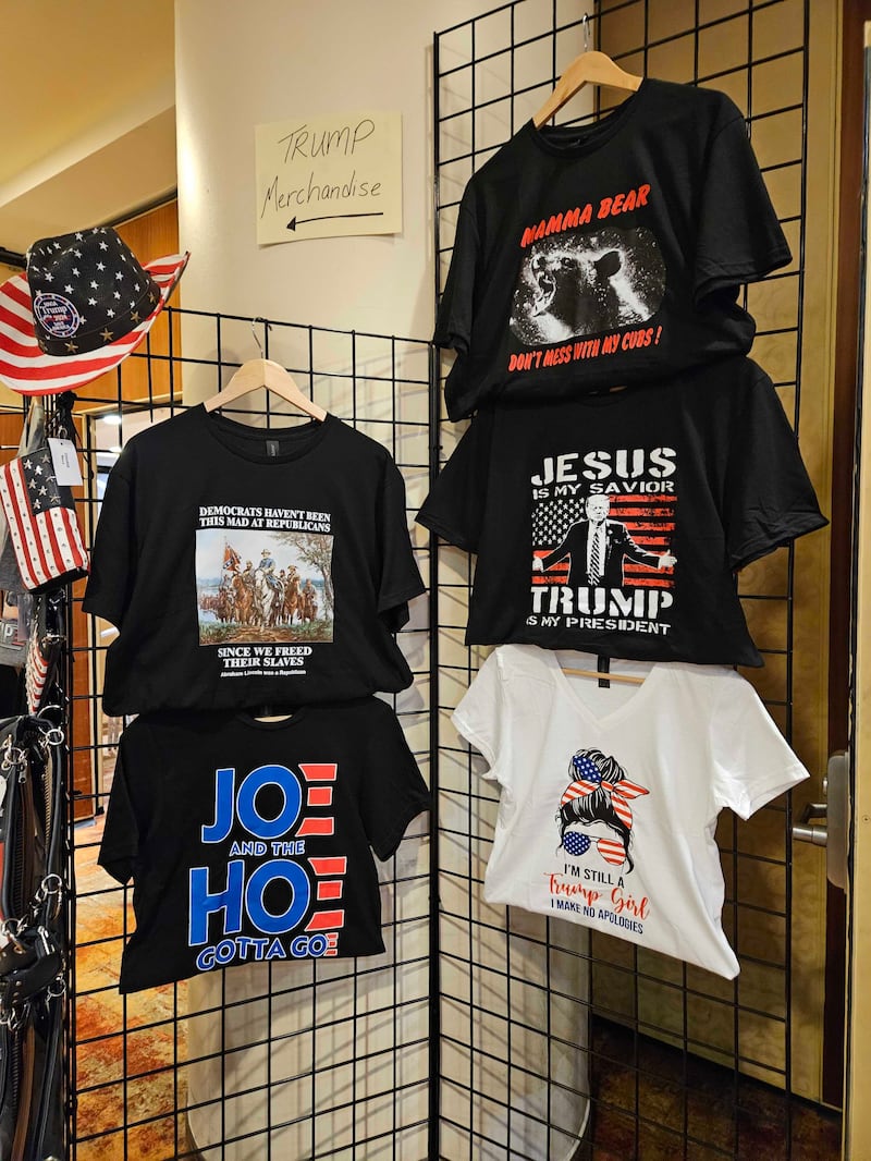 Merchandise at the Moms for Liberty summit in Philly included T-shirts about Jesus, Trump, and Joe Biden. 