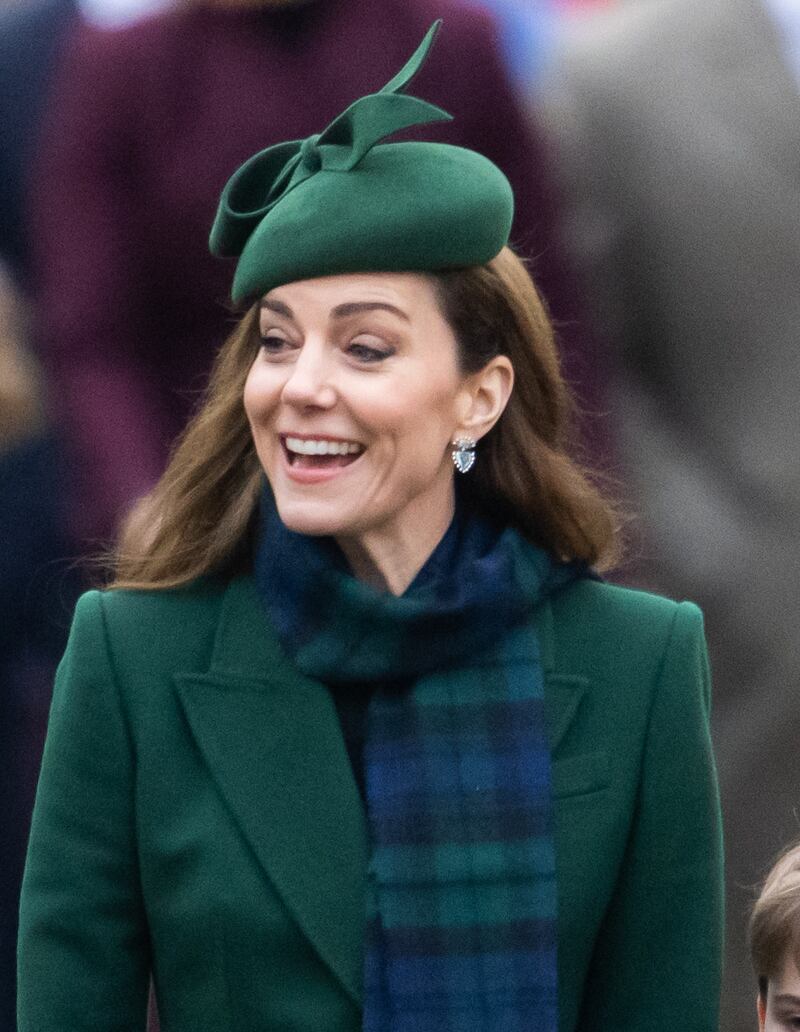 SANDRINGHAM, NORFOLK - DECEMBER 25: Catherine, Princess of Wales attends the Christmas Morning Service at Sandringham Church on December 25, 2024 in Sandringham, Norfolk.