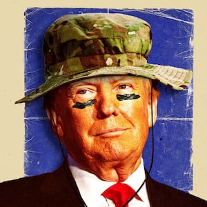 Illustration of Donald Trump in commando gear.