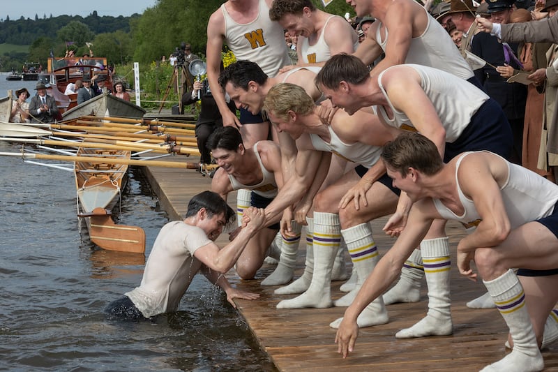 Thomas Elms, Tom Varey, Bruce Herbelin-Earle, Callum Turner, Luke Slattery and Wil Coban in 'The Boys in the Boat'