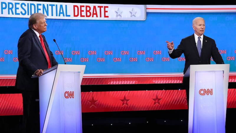 U.S. President Joe Biden (R) and Republican presidential candidate, former U.S. President Donald Trump