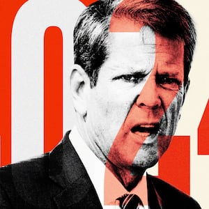 An illustration that includes images of Brian Kemp and 2024 iconography.