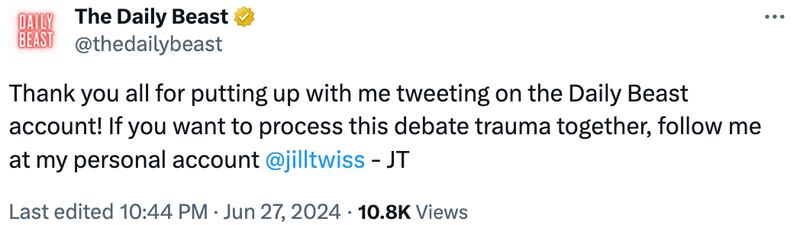 A tweet by Jill Twiss on the Trump-Biden debate.