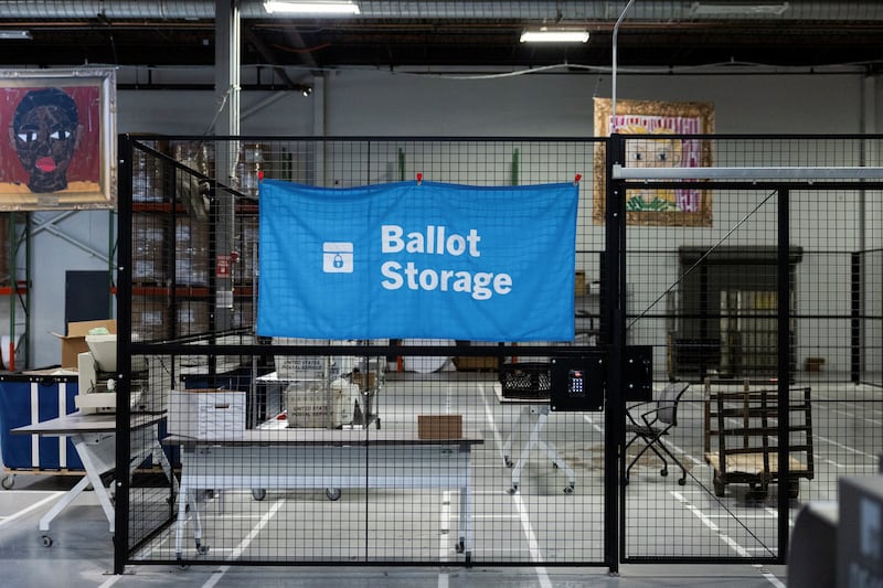 The fenced-in ballot storage at the ballot counting center in Philadelphia, Pennsylvania.