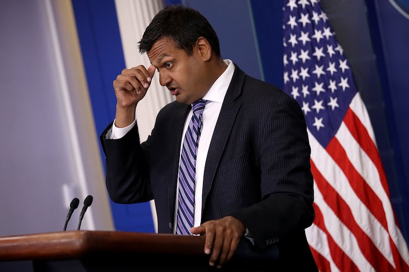 White House deputy press secrtary Raj Shah speaks at a White House briefing in 2018.