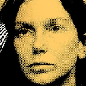 A photo illustration of Kaitlin Armstrong with a fingerprint overlaid