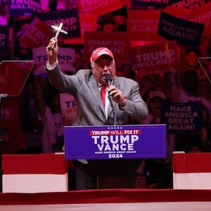 NEW YORK, NEW YORK - OCTOBER 27: David Rem, former candidate for U.S. Congress, speaks prior to Republican presidential nominee, former President Donald Trump taking the stage at a campaign rally at Madison Square Garden on October 27, 2024 in New York City. Trump closed out his weekend of campaigning in NYC with a guest list of speakers that includes his running mate Republican vice presidential nominee, Sen. J.D. Vance (R-OH), Tesla CEO Elon Musk, UFC CEO Dana White, and House Speaker Mike Johnson (R-LA), among others, nine days before Election Day.  (Photo by Michael M. Santiago/Getty Images)