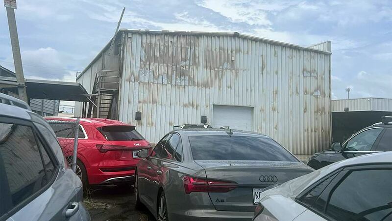 Fire damage at Paulson’s Ferrari dealership in Puerto Rico.