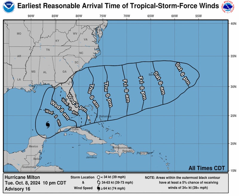 Map showing hurricane headed for Tampa