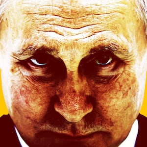 Photo illustration of Vladimir Putin on a yellow background