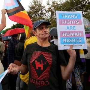 Activists and advocates participate in a 2023 Trans Day of Visibility Rally.