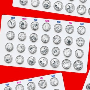 A photo illustration of empty birth control pill packets.