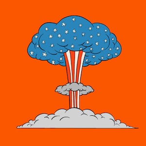 Illustration of a nuclear mushroom cloud with American flag pattern