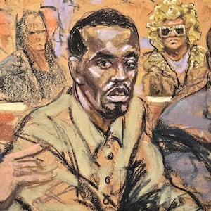 A courtroom sketch of Sean "Diddy" Combs. 