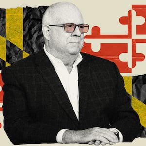 photo illo of larry hogan and Maryland flag