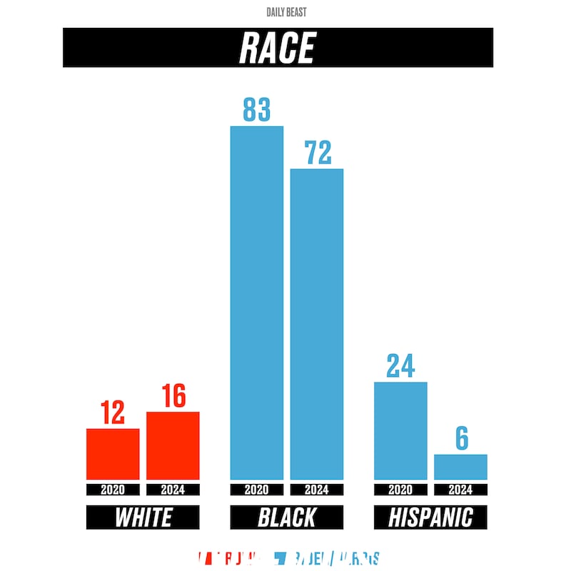 Demographic breakdown of election 2020 vs 2024