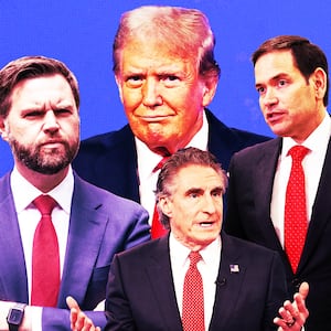 A photo illustration of J.D. Vance, Doug Burgum, Donald Trump, and Marco Rubio.