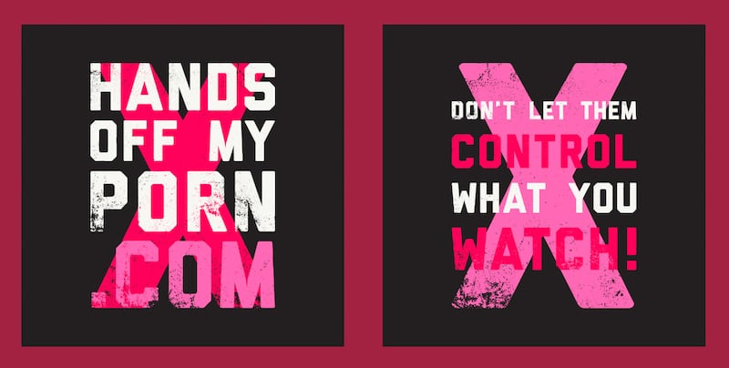 Promotional materials advertising the "Hands Off My Porn" campaign.