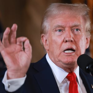 Republican presidential candidate former President Donald Trump speaks during a press conference at his Mar-a-Lago estate.