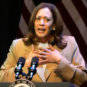 Vice President Kamala Harris speaks during a campaign fundraising event at the Colonial Theater in Pittsfield, Massachusetts.