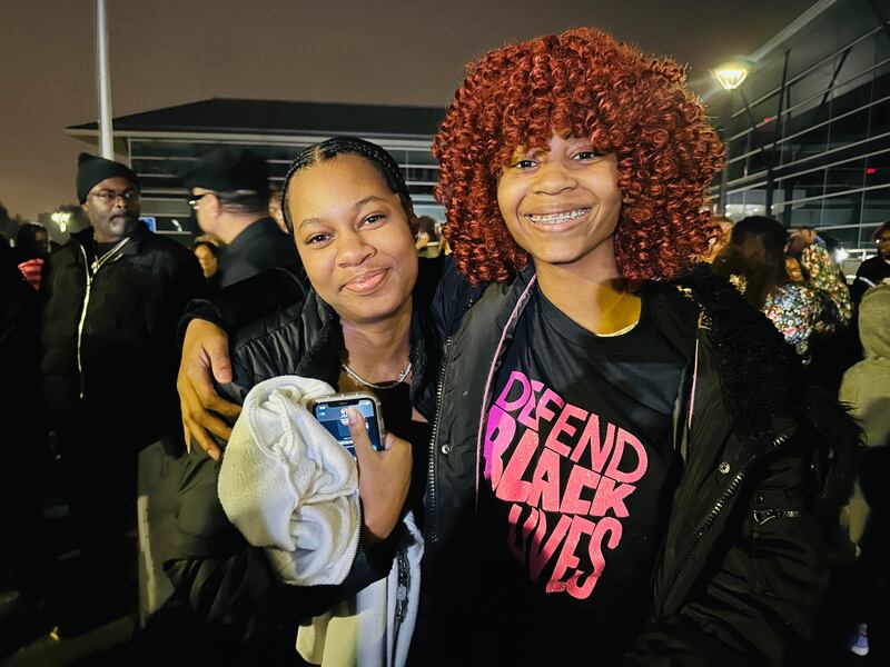 Brey’anna Brown, right, and her friend Ashten Williams at Thursday’s protest.