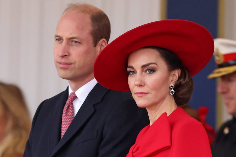 Prince William, Prince of Wales and Catherine, Princess of Wales attend a ceremonial welcome for The President and the First Lady of the Republic of Korea at Horse Guards Parade, in London, Britain on November 21, 2023.