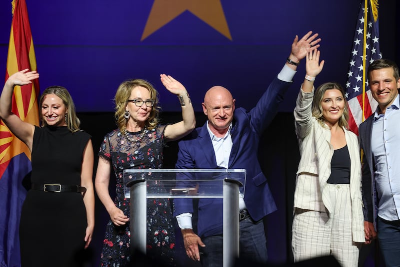 Sen. Mark Kelly (D-AZ) and his wife, former Rep. Gabby Giffords, and daughters Claire, Claudia, and son-in-law Mark Sudman.