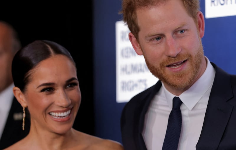 Meghan Markle, left, and Prince Harry, at the 2022 Robert F. Kennedy Human Rights Ripple of Hope Award Gala in New York City, U.S., December 6, 2022.