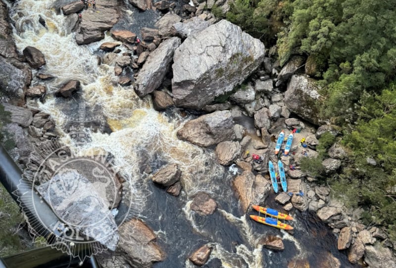 A man is rescued from the Franklin River in south west Tasmania on Saturday, Nov. 23, 2024.