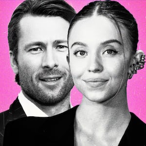 Illustration featuring Glen Powell and Sydney Sweeney