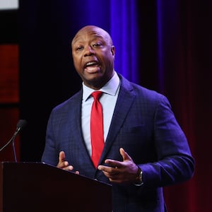 A picture of Republican presidential candidate Senator Tim Scott (R-SC).  He recently defended Donald Trump’s latest indictment in Georgia, raising no objections to a phone call in which Trump allegedly pressured a state official to “find 11,780 votes.” 