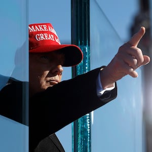 Republican presidential nominee, former U.S. President Donald Trump holds a campaign rally at Lancaster Airport on November 03, 2024 in Lititz, Pennsylvania.