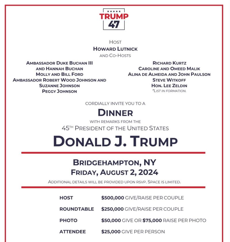 A flyer for a Donald Trump fundraiser