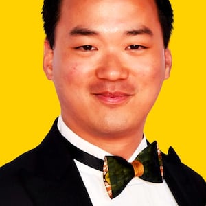 Photo illustration of Winston Nguyen on a yellow background