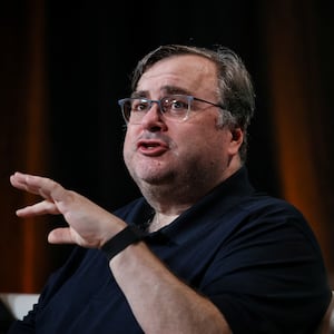 Reid Hoffman, partner at Greylock; co-founder of LinkedIn and co-founder of Inflection AI, speaks during the Axios BFD event in New York City.