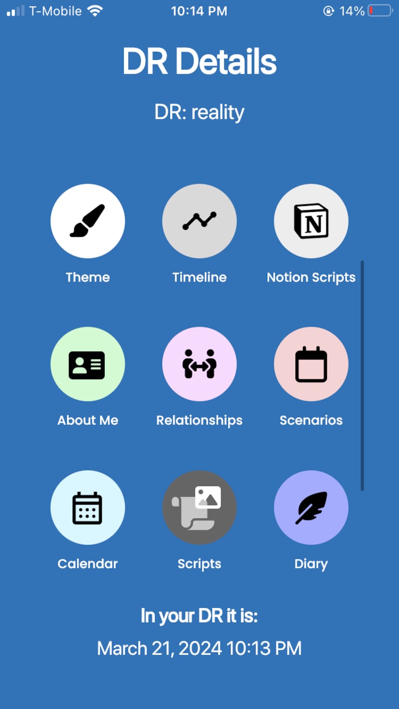 A screenshot of an app with a blue background