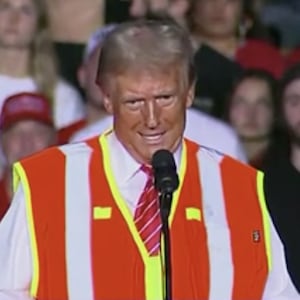 Former president Donald Trump speaks at a rally outside Green Bay, Wisconsin.