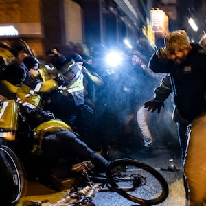 Scene of Proud Boys scuffling with DC Police