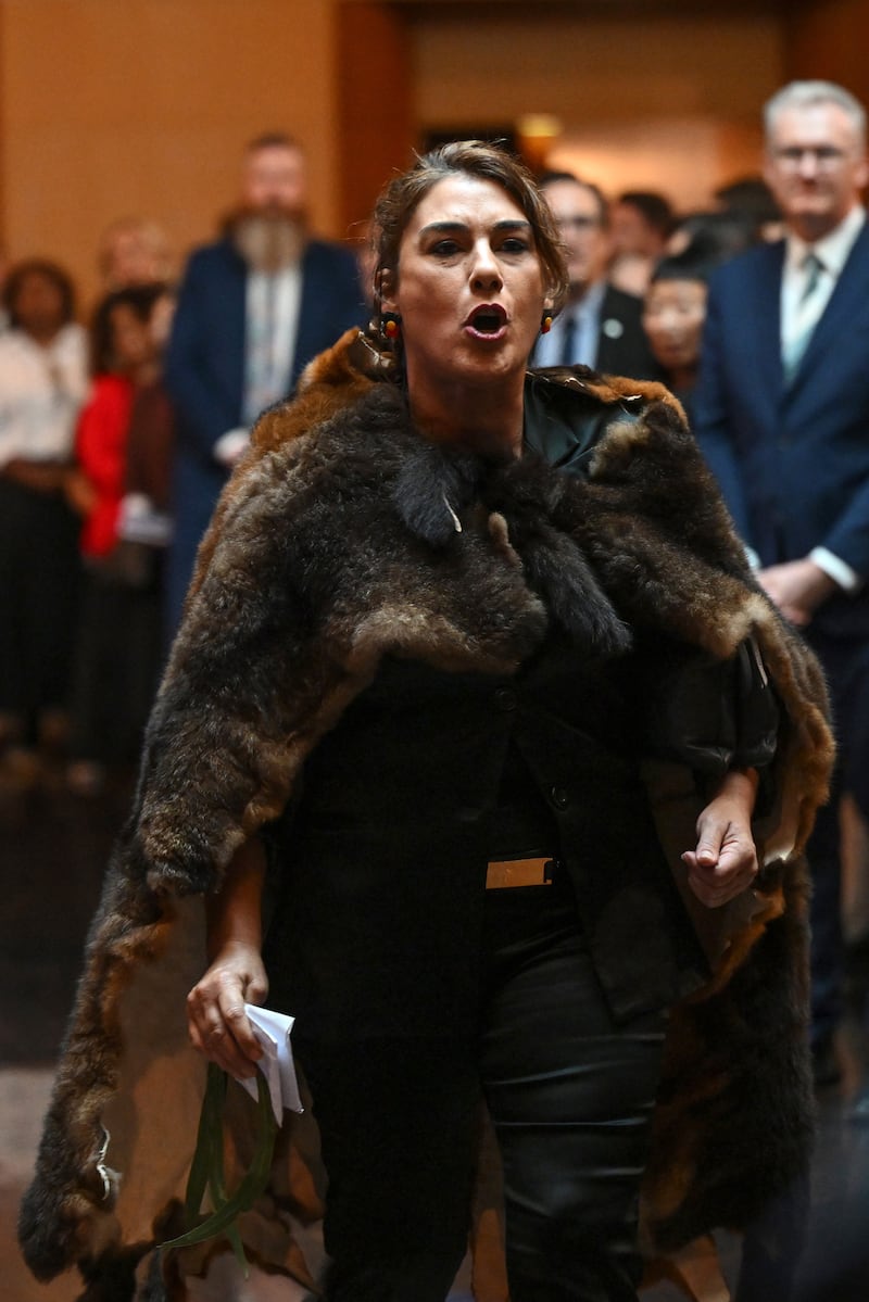 Senator Lidia Thorpe heckling King Charles III during the ceremonial welcome and Parliamentary reception at the Australian Parliament House