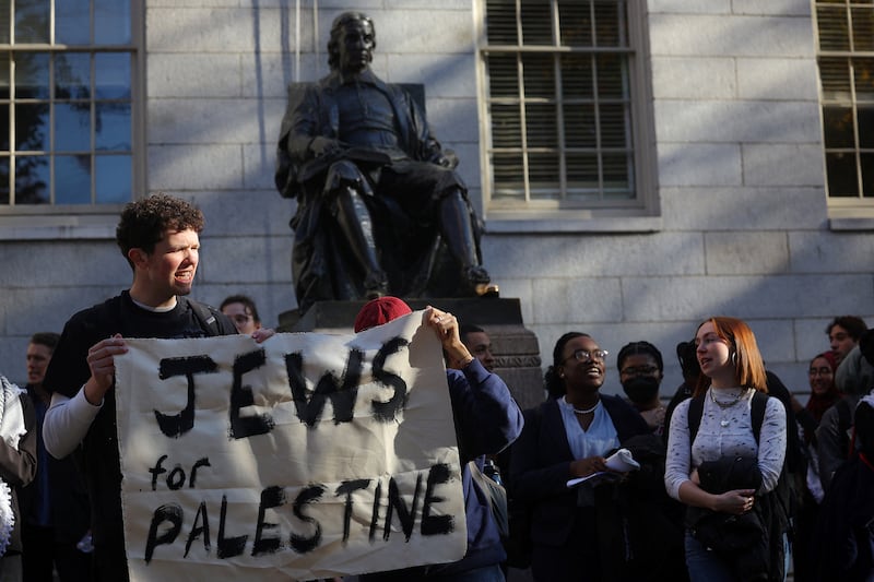 Harvard students take place in a demonstration organized by a collective of students called Harvard Jews for Palestine.