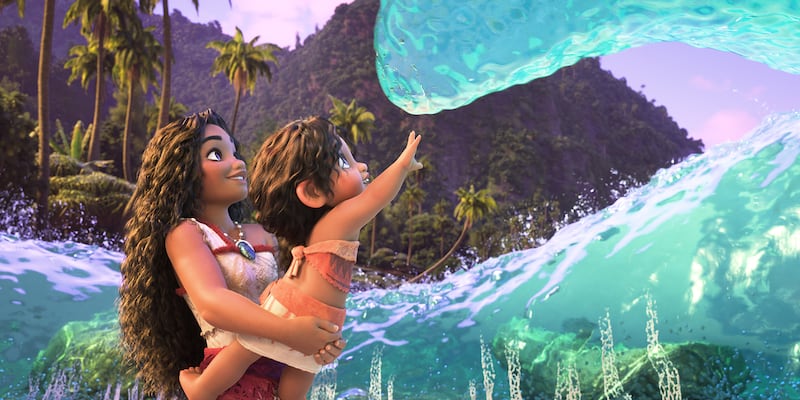 Auli‘i Cravalho as Moana and Khaleesi Lambert-Tsuda as Simea.