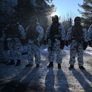 Ukrainian servicemen take part in a joint tactical and special exercises near Chernobyl Nuclear Power Plant 