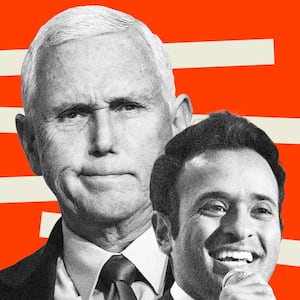 Photo illustration of Mike Pence and Vivek Ramaswamy