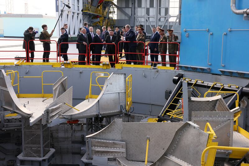 Vladimir Putin and Kim Jong Un pictured visiting the Vostochny Сosmodrome.