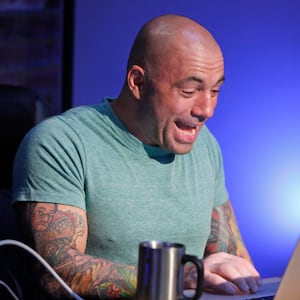 Host Joe Rogan is his podcast studio. 