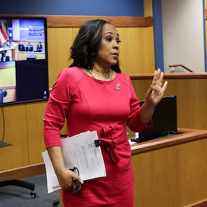 Fulton County District Attorney Fani Willis speaks during a hearing in the case of State of Georgia v. Donald John Trump