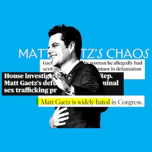 A photo illustration of Matt Gaetz