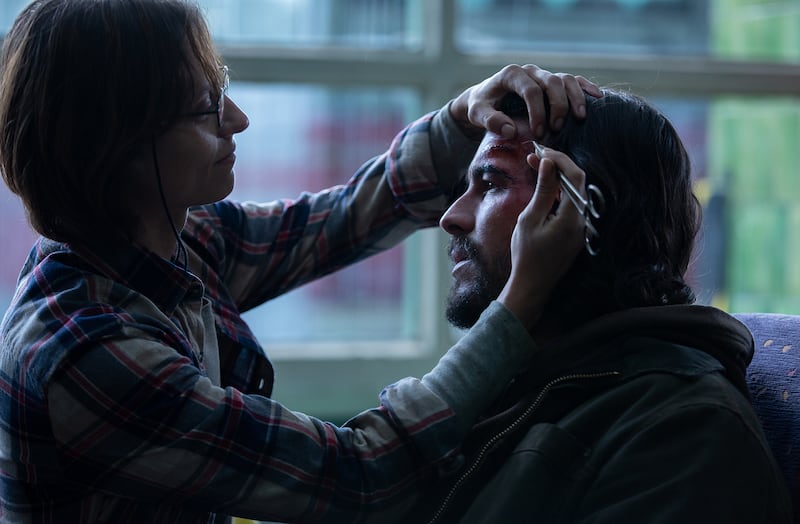 A still image of Michelle Jenner and Mario Casas in Netflix’s Bird Box Barcelona sequel.