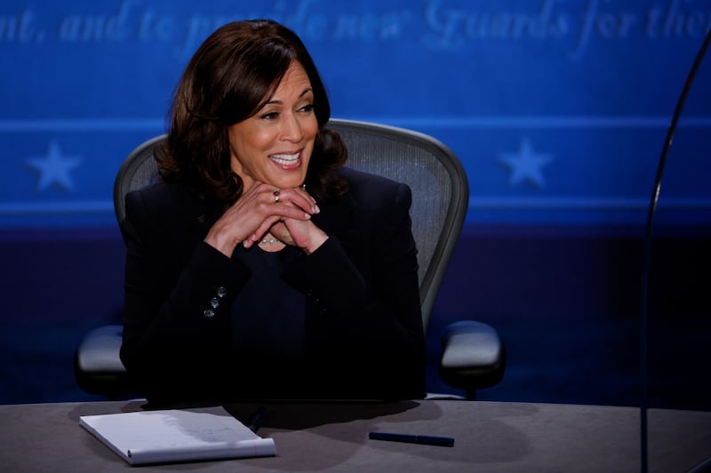 Kamala Harris smiles during the 2020 VP debate.